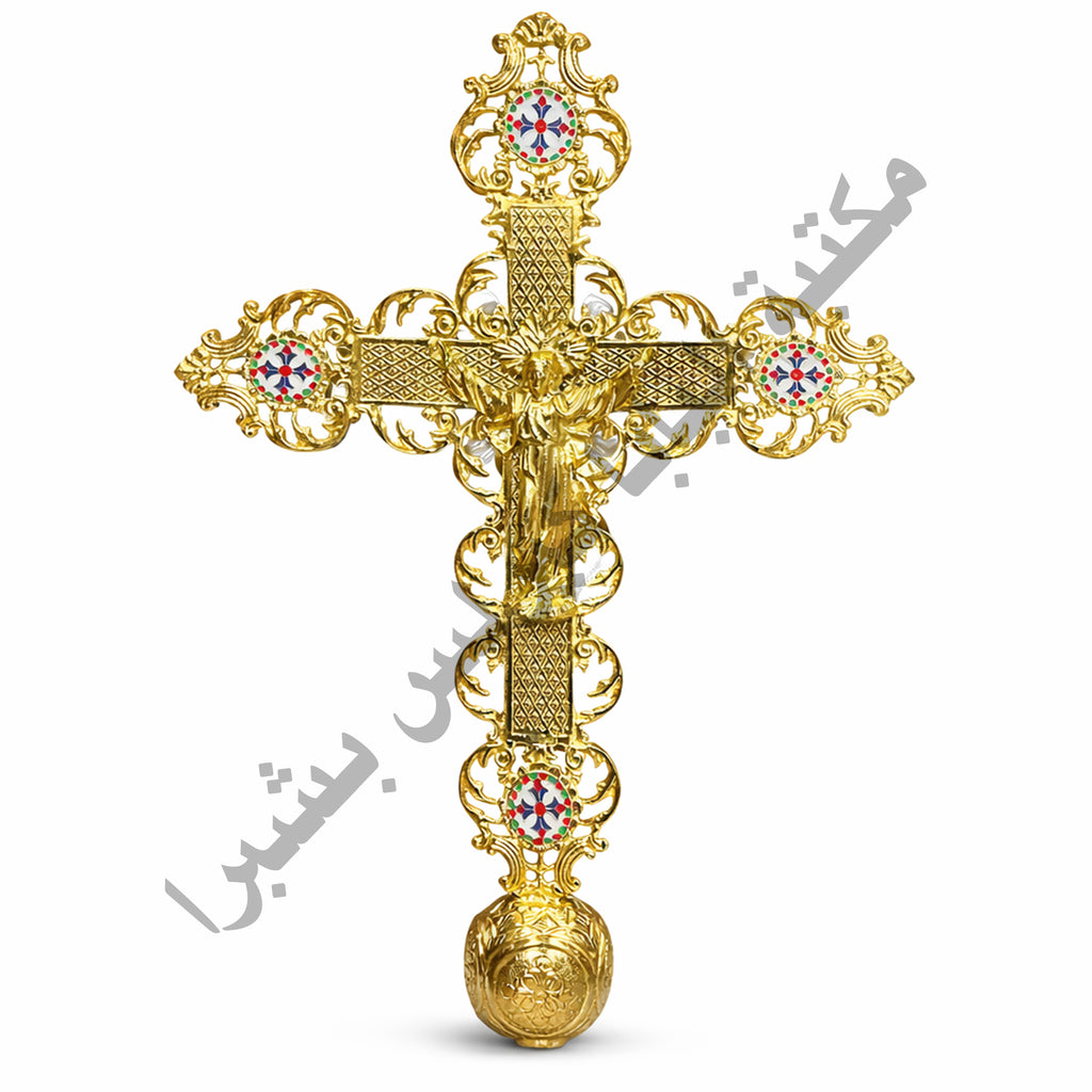 Fine brass wedding cross with colored stone