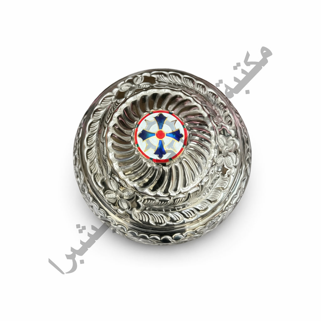 Silver Brass Incense Burner with Colored Stone