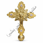 Two-layer copper wedding cross with colored bezels