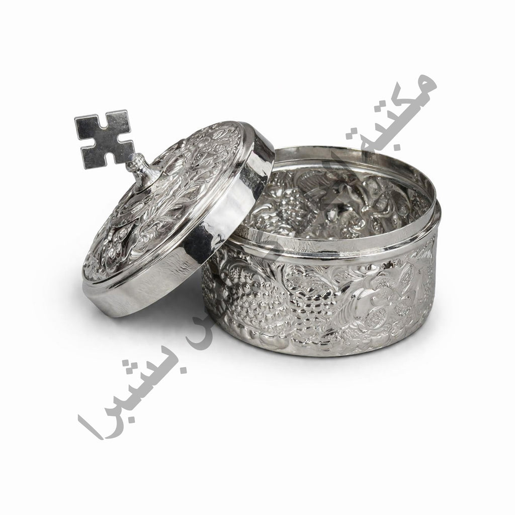 Silver copper incense box with a cross