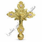 Two-layer copper wedding cross with colored bezels