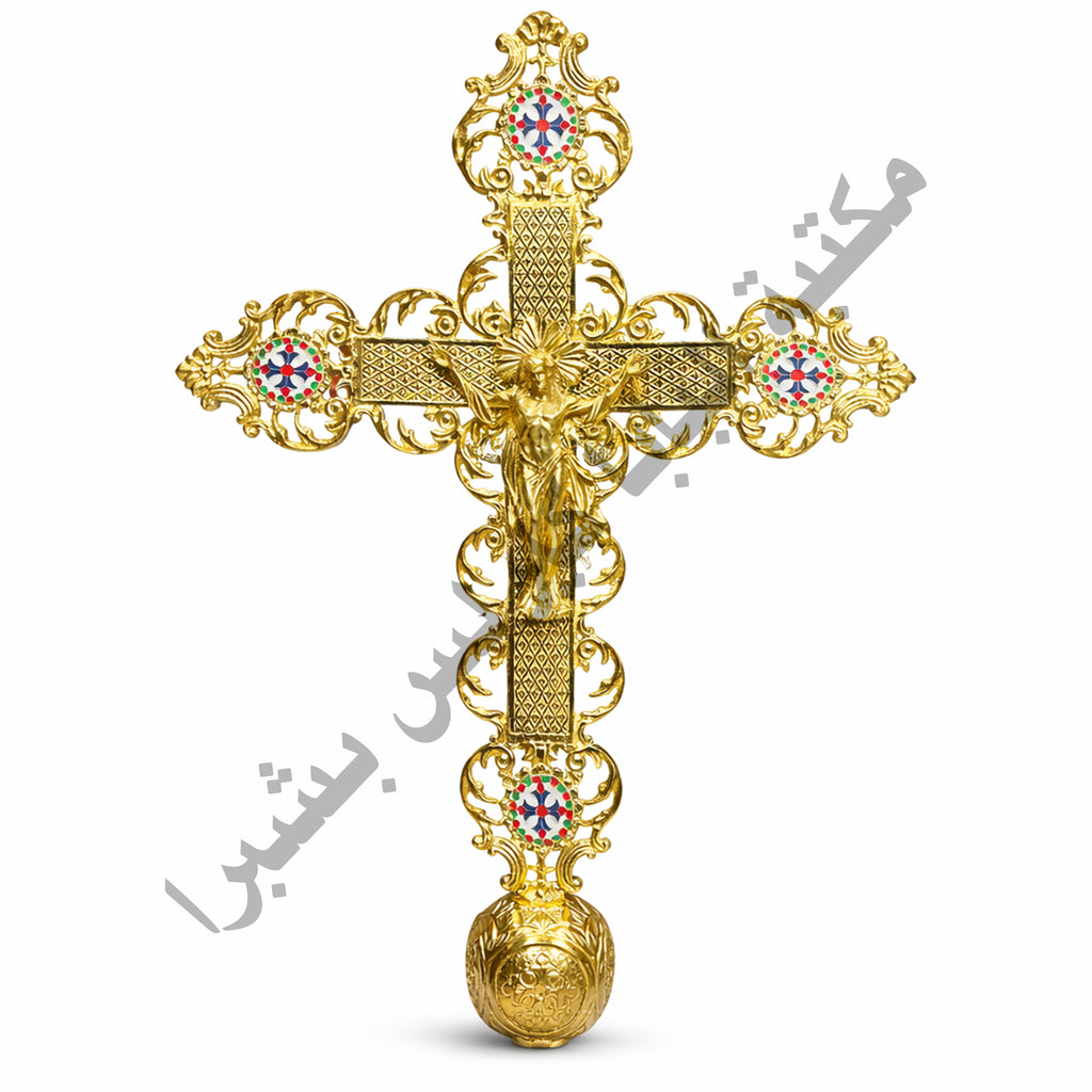 Fine brass wedding cross with colored stone