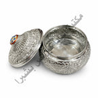Silver Brass Incense Burner with Colored Stone