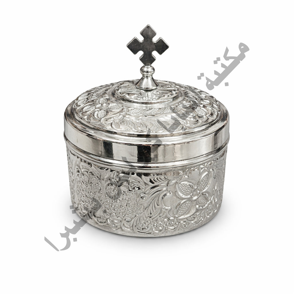 Silver copper incense box with a cross