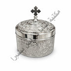 Silver copper incense box with a cross