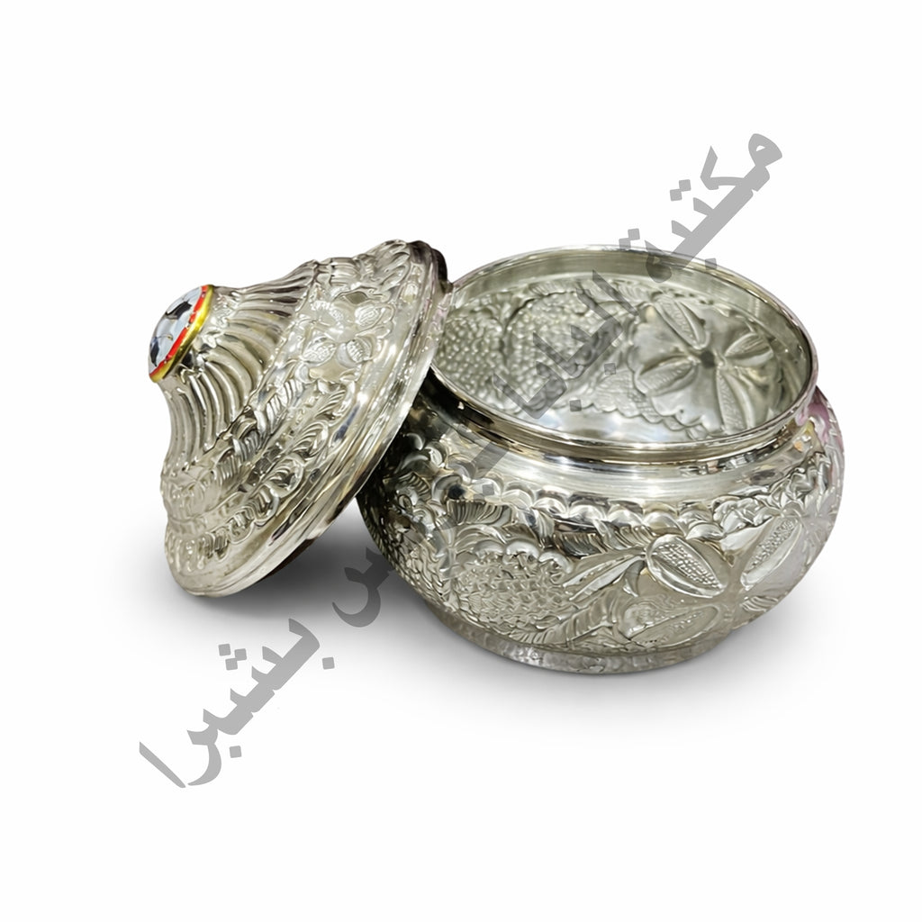 Silver Brass Incense Burner with Colored Stone