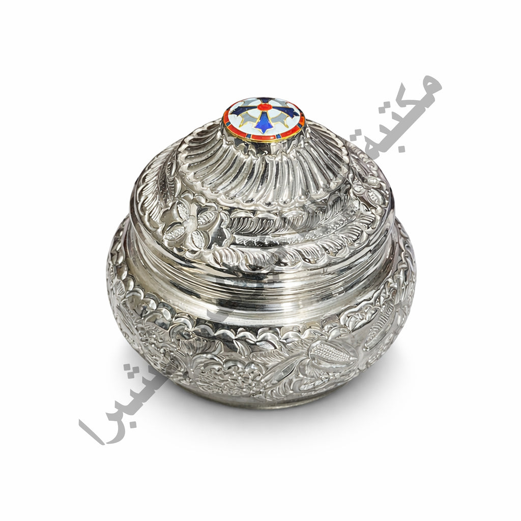 Silver Brass Incense Burner with Colored Stone