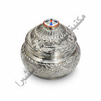 Silver Brass Incense Burner with Colored Stone